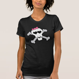 T-shirt Crâne rose et os croisés avec les coeurs et l'ar
