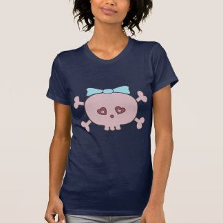 T-shirt Crâne rose mignon de bande dessinée avec le ruban