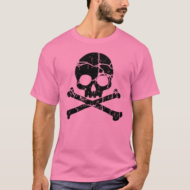 T-shirt Crâne rose usé et os croisés (Devant)