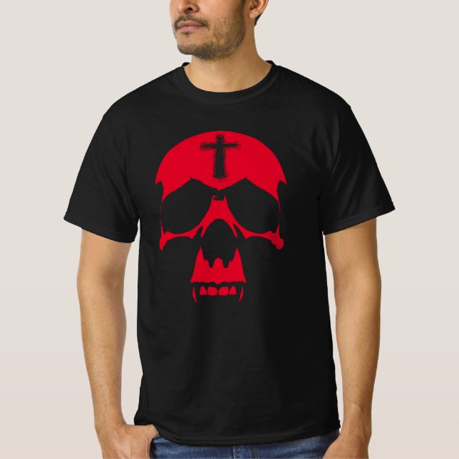T-shirt Crâne rouge démon conception graphique gothique (Devant)