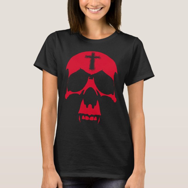 T-shirt Crâne rouge démon conception graphique gothique (Devant)