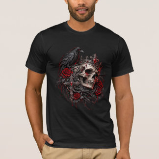 T-shirt Crâne Royal Gothique avec Couronne Corbeau et Rose