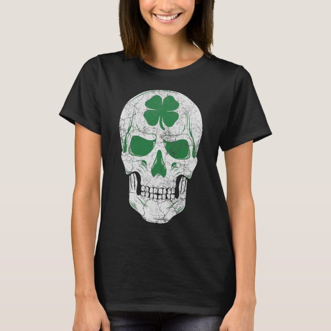 T-shirt Crâne Shamrock verte Irlande JOUR DE LA SAINT PATR (Devant)