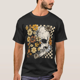 T-shirt Crâne Squelette Floral Automne Halloween Effrayant