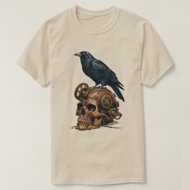 T-shirt Crâne Steampunk et corbeau (Design devant)