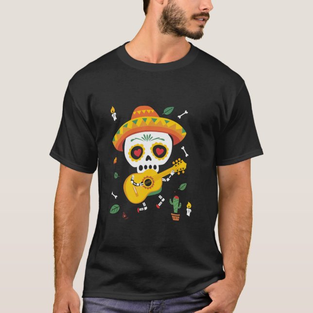 T-shirt Crâne sucre Mariachi Musicien Cactus T Chemise (Devant)