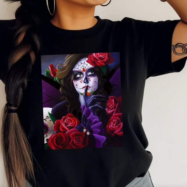 T-shirt Crâne sucre Roses rouges pourpre (Créateur téléchargé)