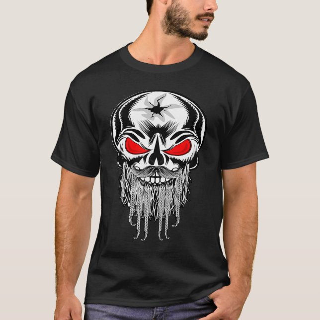 T-shirt Crâne tacheté Skeleton Beard Viking Pirate (Devant)