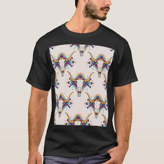 T-shirt Crâne taureau de la tribu : Boho Seamless (Devant)