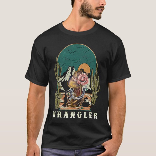 T-shirt Crâne taureau Wrangler Fleurs Cactus Sarcastique N (Devant)