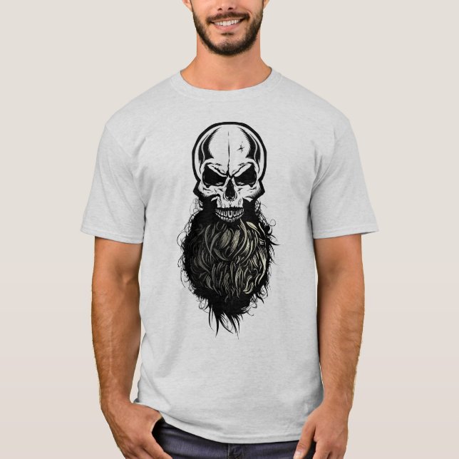 T-shirt crane tete de mort hipster skull barbu barbe pirat (Devant)