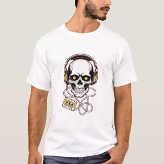 T-shirt Crâne tribal des années 90 avec casque audio – Con