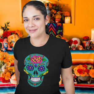 T-shirt Crâne turquoise de sucre Dia de los Muertos