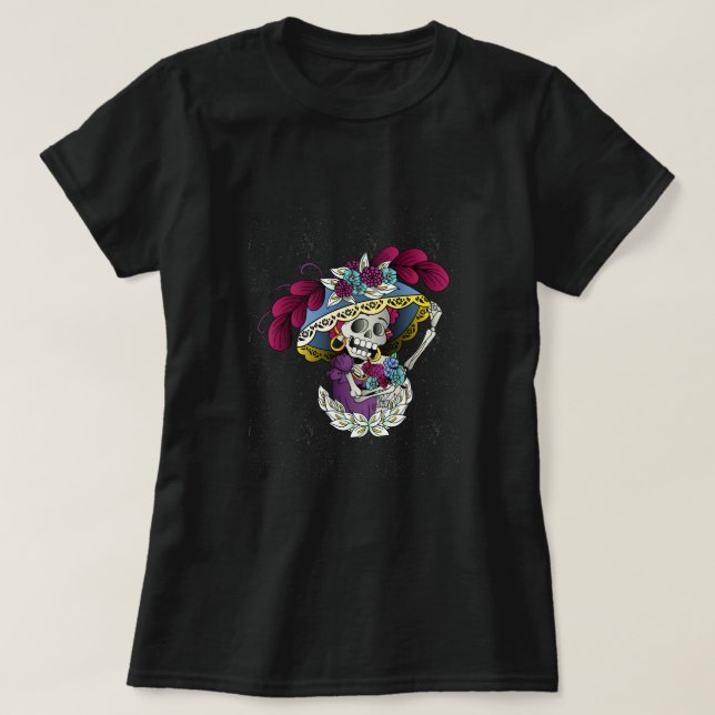 T-shirt Crâne vectorielle catrina mexicaine (Design devant)