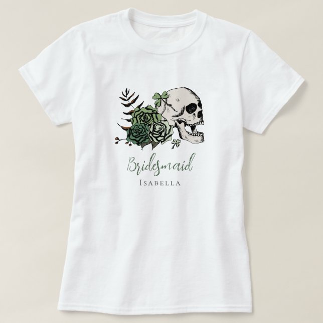 T-shirt Crâne vert gothique irlandais et Rose Bridesmaid C (Design devant)