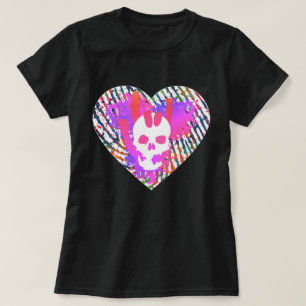 T-shirt Crâne vibrant cœur rock amour toi graphique noir