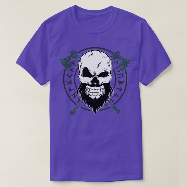 T-shirt Crâne viking avec des axes et des runes nordiques (Design devant)