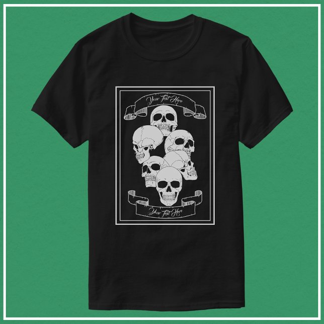 T-shirt Crânes avec Bannières et Texte Hommes Noir (Créateur téléchargé)
