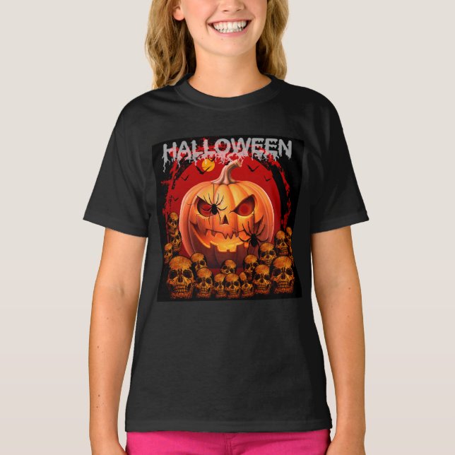 T-SHIRT CRÂNES CITROUILLES SQUELETTE HALLOWEEN  (Devant)