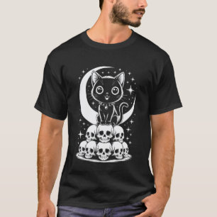 T-shirt Crânes de Chat Mignons Créepy Gothique Chat Noir A