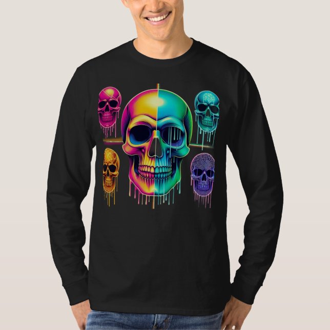 T-shirt Crânes de néon psychédéliques : un Art numérique d (Devant)