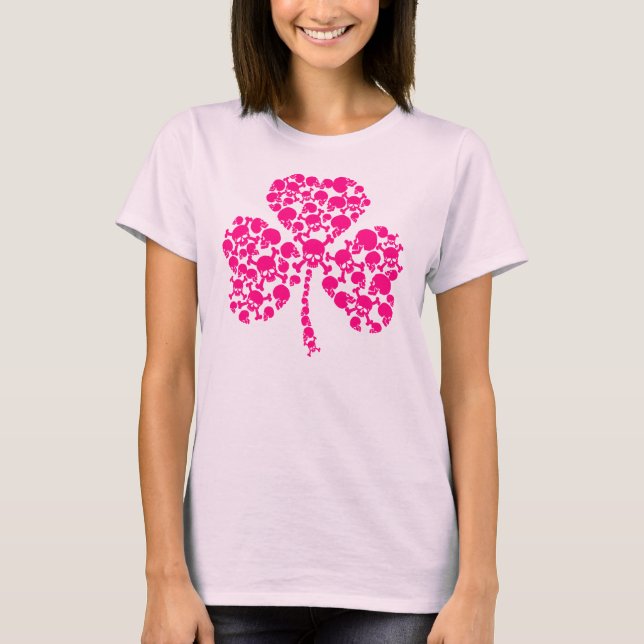T-shirt Crânes de shamrock de rose du jour de St Patrick (Devant)