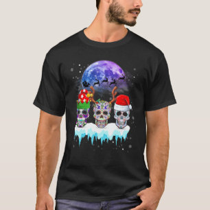 T-shirt Crânes de sucre Crânes de Noël Portent le chapeau