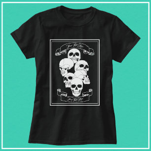 T-shirt Crânes et Bannières avec Texte Femme Noir