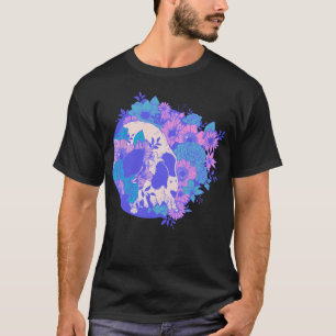 T-shirt Crânes Et Fleurs Roses Et Violettes - Gothique Flo