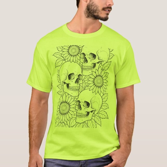 T-shirt crânes et tournesols (Devant)