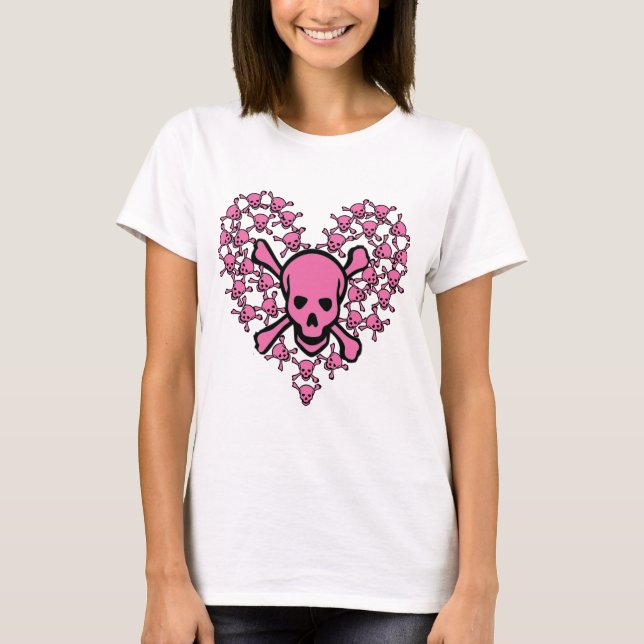 T-shirt Crânes roses dans la forme de coeur (Devant)