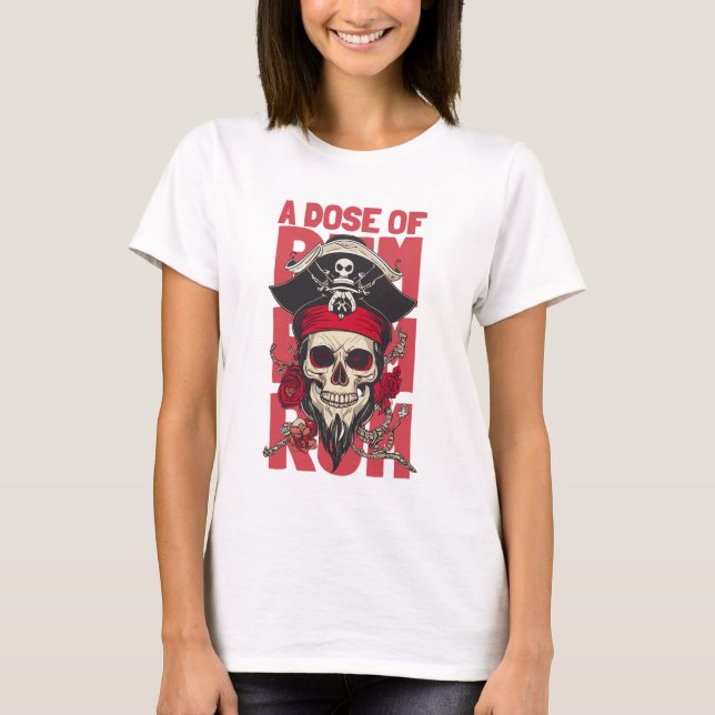 T-shirt cranio pirata com a frase uma dose de rum (Devant)
