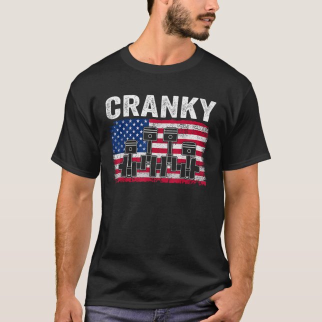 T-shirt Cranky Car Engine Cranksweat Us Flag Mécanique 4e (Devant)