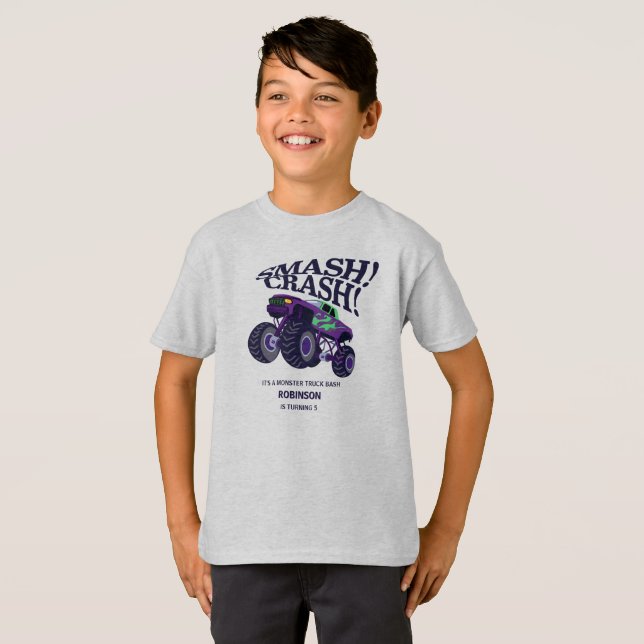 T-shirt Crash Smash - Moderne Purple Monster Camion Annive (Devant entier)