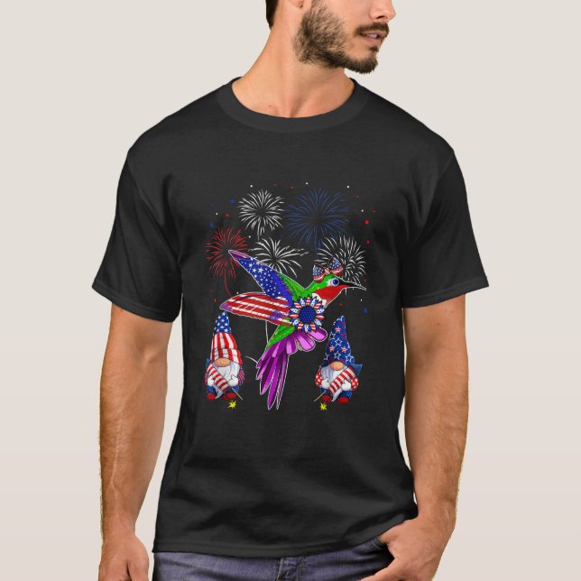 T-shirt Cravate Bow de colibris US Drapeau Gnomes Tourneso (Devant)