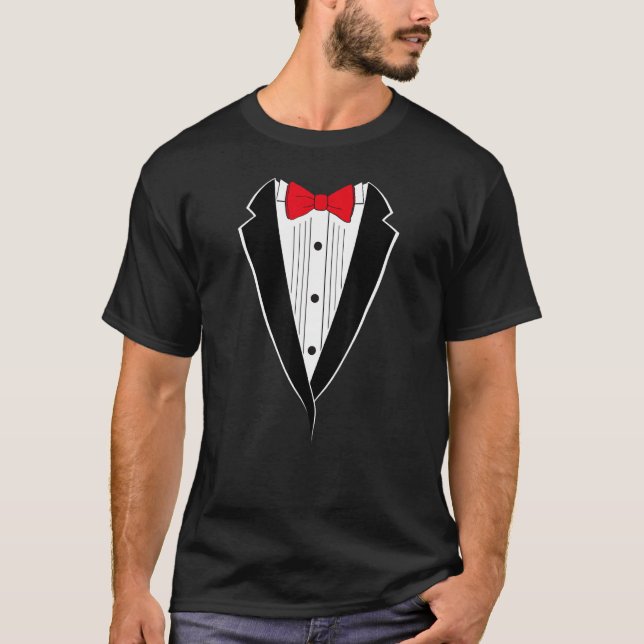 T-shirt Cravate Bow rouge Tuxedo Costume Design (Devant)
