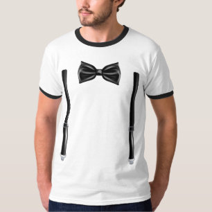 T-shirt Cravate De Bow Avec Suspendants - Bowtie Pour Mari