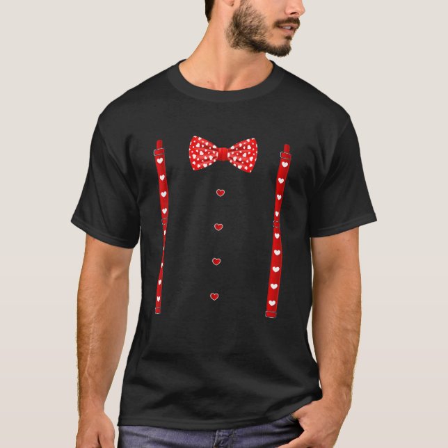 T-shirt Cravate de Bow Coeurs rouges Suspendants Valentine (Devant)