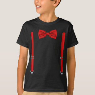 T-shirt Cravate Rouge Bow Avec Suspendants Drôle Mariage