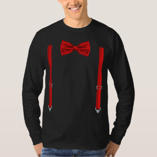 T-shirt Cravate Rouge Bow Avec Suspendants Drôle Mariage