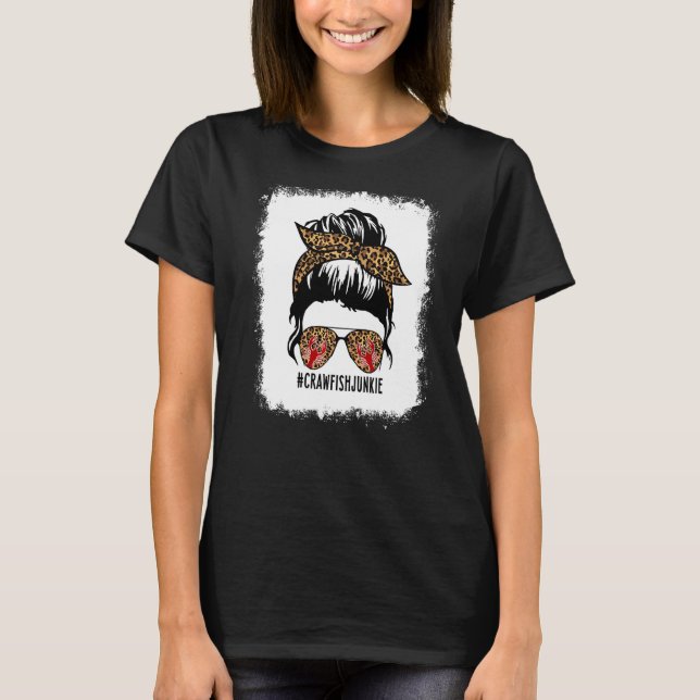 T-shirt Crawfish Junkie Leopard Messy Bun Crawfish Boil C (Devant)