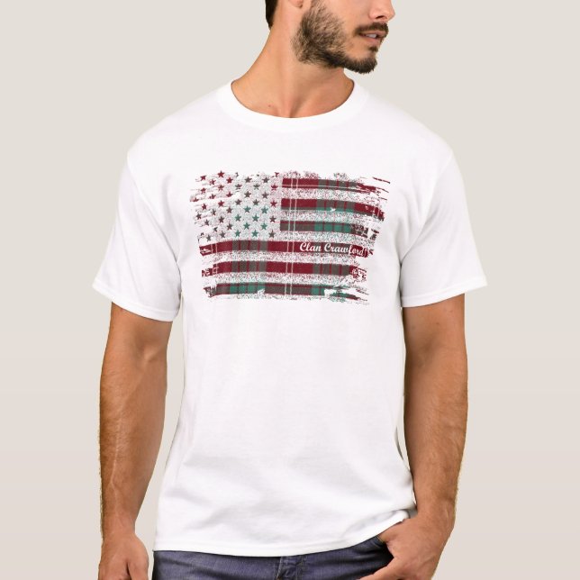 T-shirt Crawford Nom American Flag Scottish Clan Tarta (Devant)
