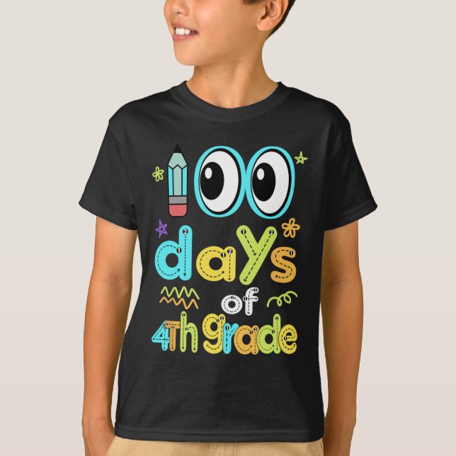T-shirt Crayon 100 Jours De 4E Année 100E Jour De L'École  (Devant)