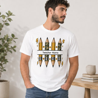 T-shirt Crayon Camo Éclair Éclaté Smiley Enseignant