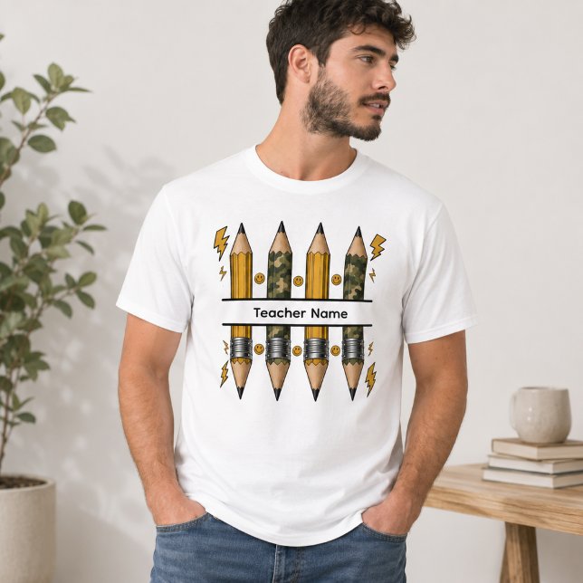 T-shirt Crayon Camo Éclair Éclaté Smiley Enseignant (Créateur téléchargé)