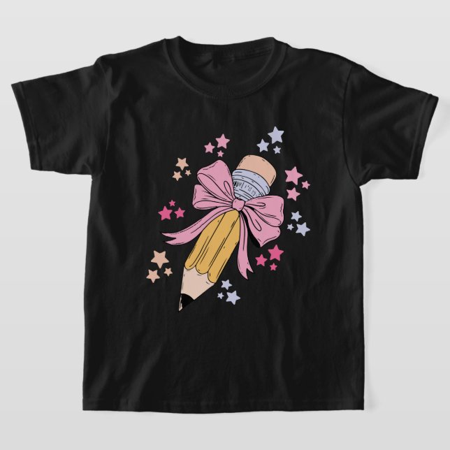 T-shirt Crayon Coquette Bow Pink Retour À L'École Enseigna (Poser)