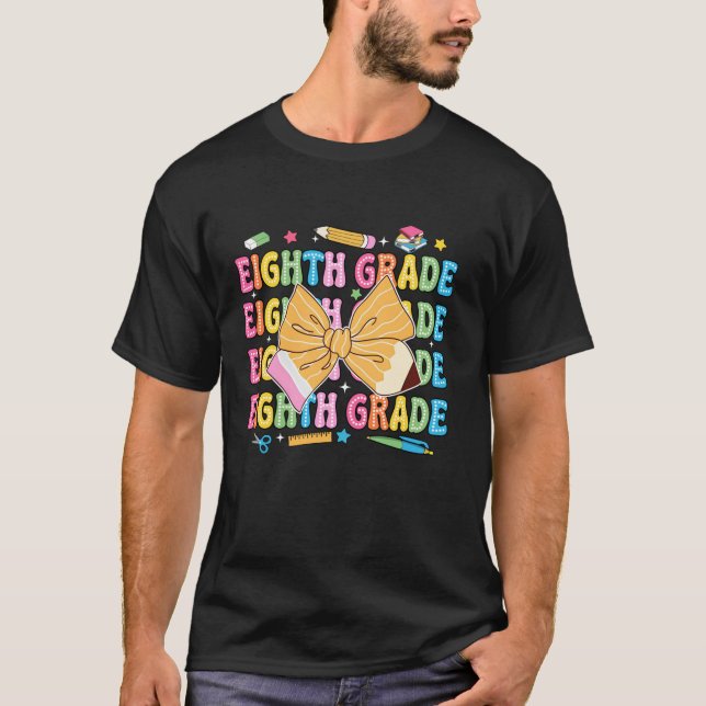 T-shirt Crayon Enseignant de 8e année Coquette Bow Retour  (Devant)