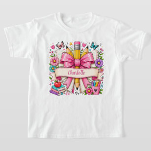 T-shirt Crayon fleur retour à l'école rose