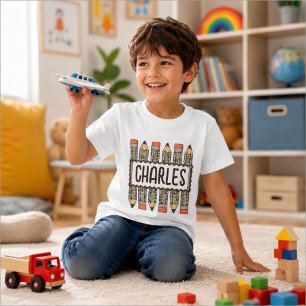T-shirt Crayon Personnalisé de Retour à l'École Nom