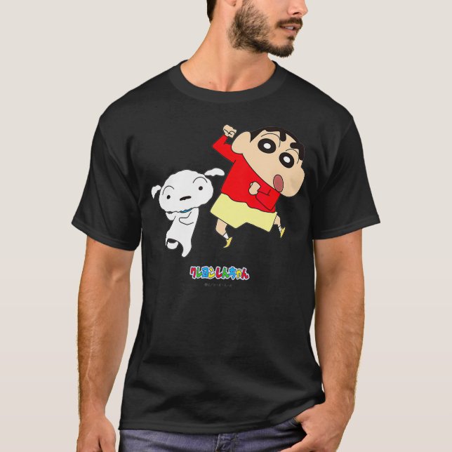 T-shirt Crayon Shin-chan danse Shin-chan et Shiro (Devant)